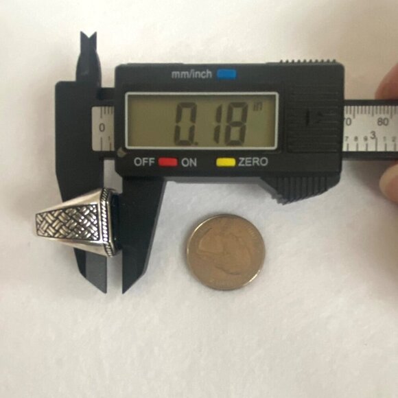 Sterling Silver 925 BS Black Onyx Signet Style Basketweave Unisex Band Ring Sz 9 - Picture 16 of 16